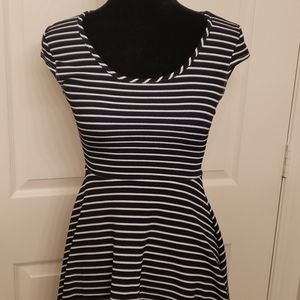 Blue nautical striped dress cap sleeve small